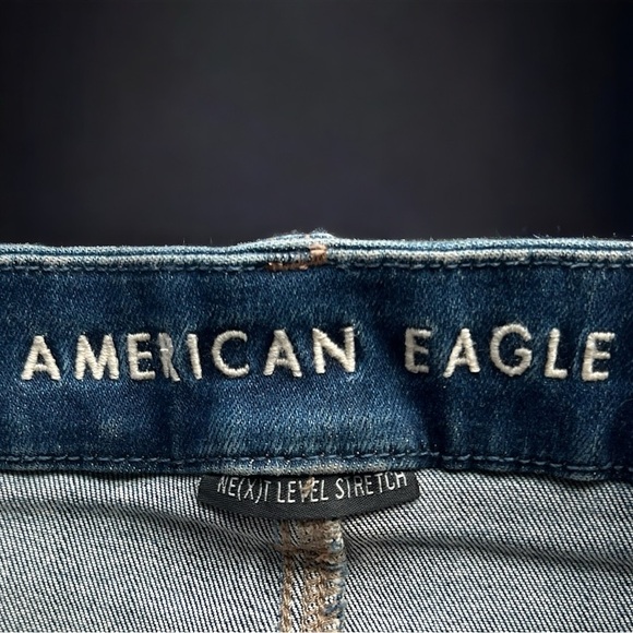 AE Next Level Stretch Curvy High Rise Shortie Distressed Denim Shorts - Picture 7 of 10